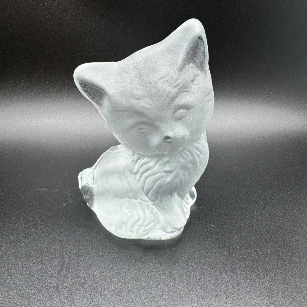 Viking Glass Frosted Cat Kitten Kitty Satin Figurine Paperweight Bookend